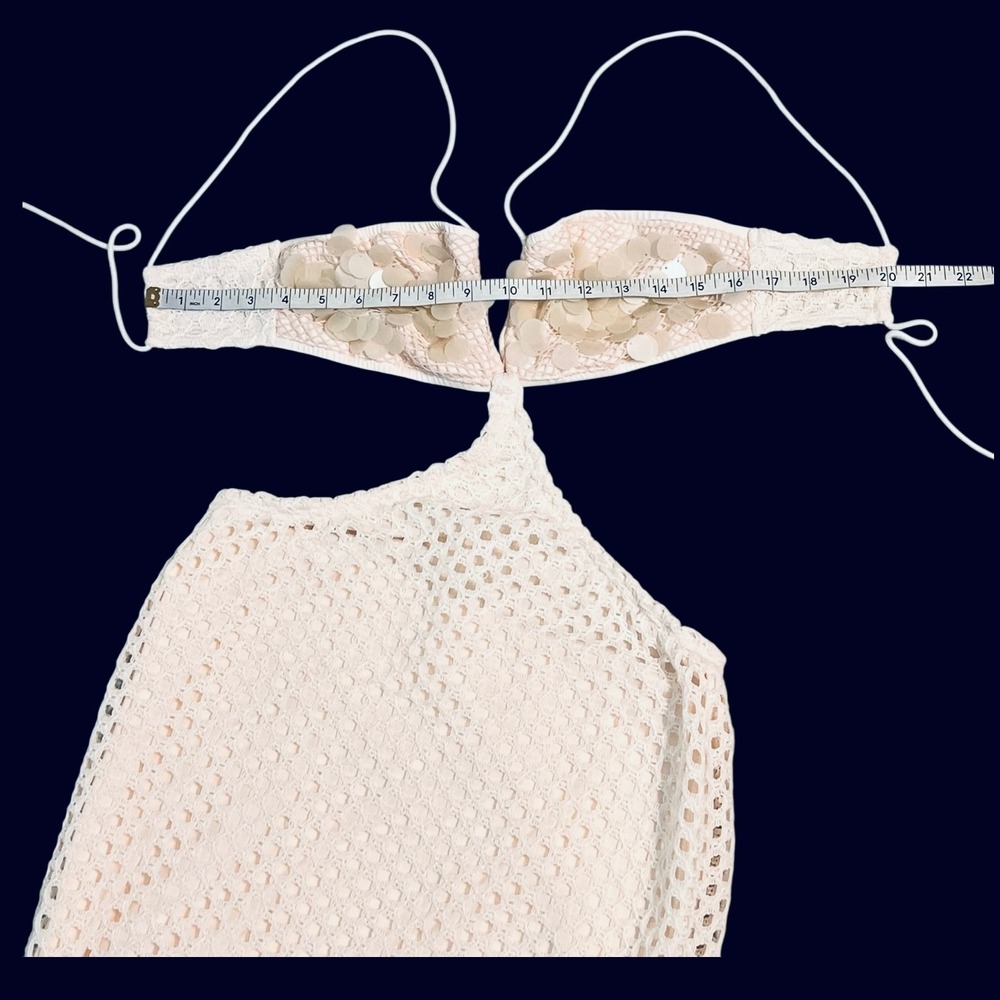 Ivory Crochet Mermaid Maxi Dress Cutout Open Knit‎ Boho Beach Resort Small - Picture 13 of 16